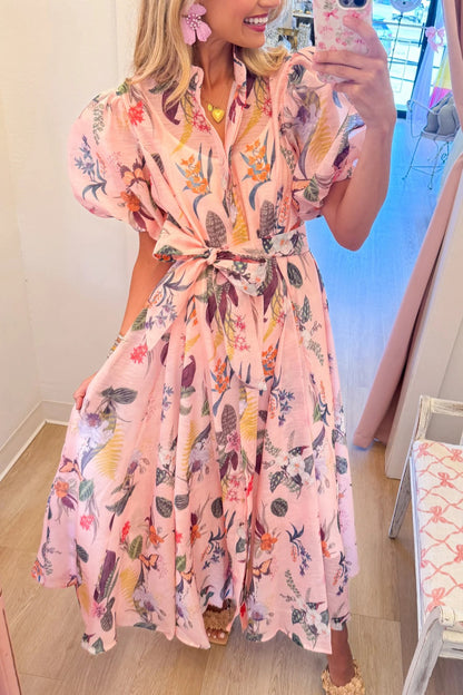 Pink Botanical Midi Shirtdress