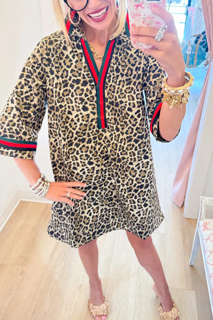 Leopard Contrast Stripe Dress