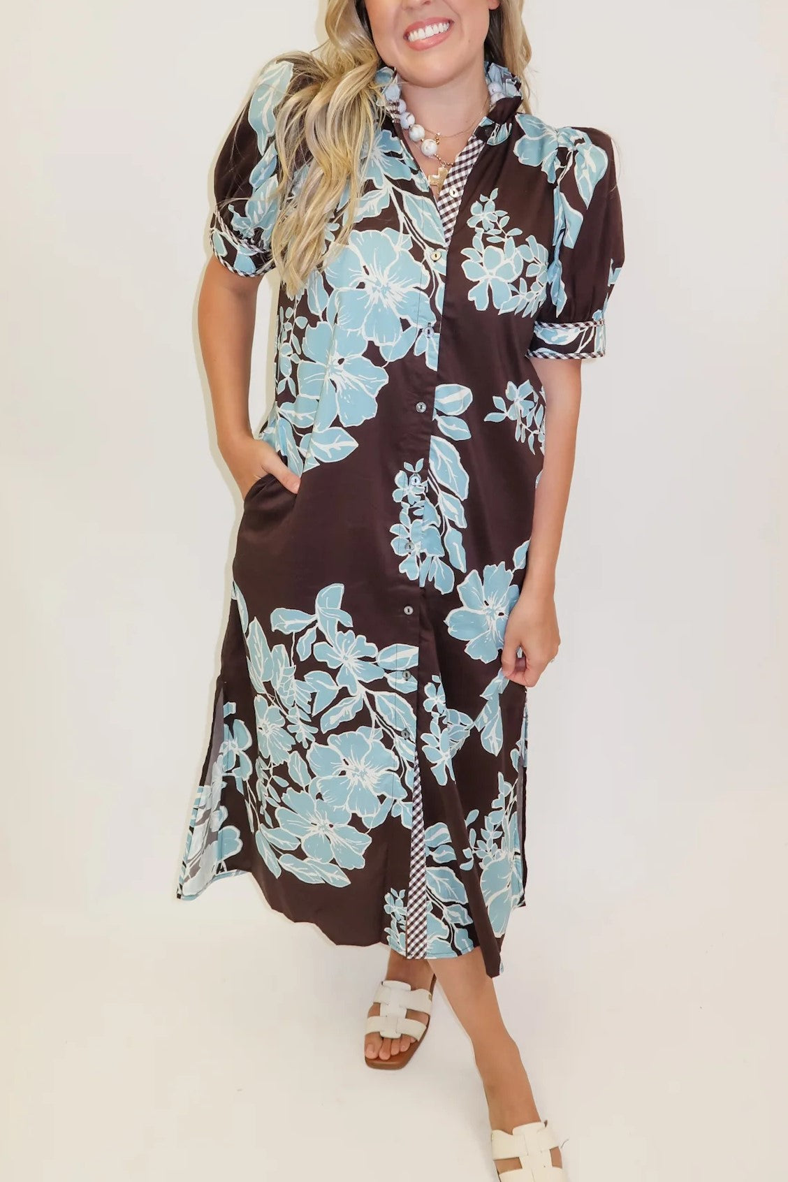 Blue Blossom Floral Shift Midi Dress