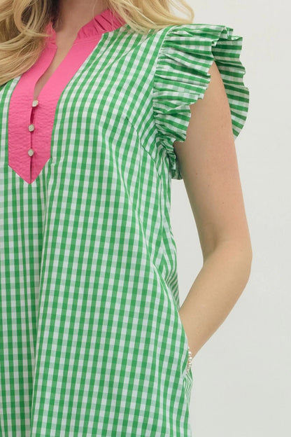 Spring Sweetheart Gingham Midi Dress - Green