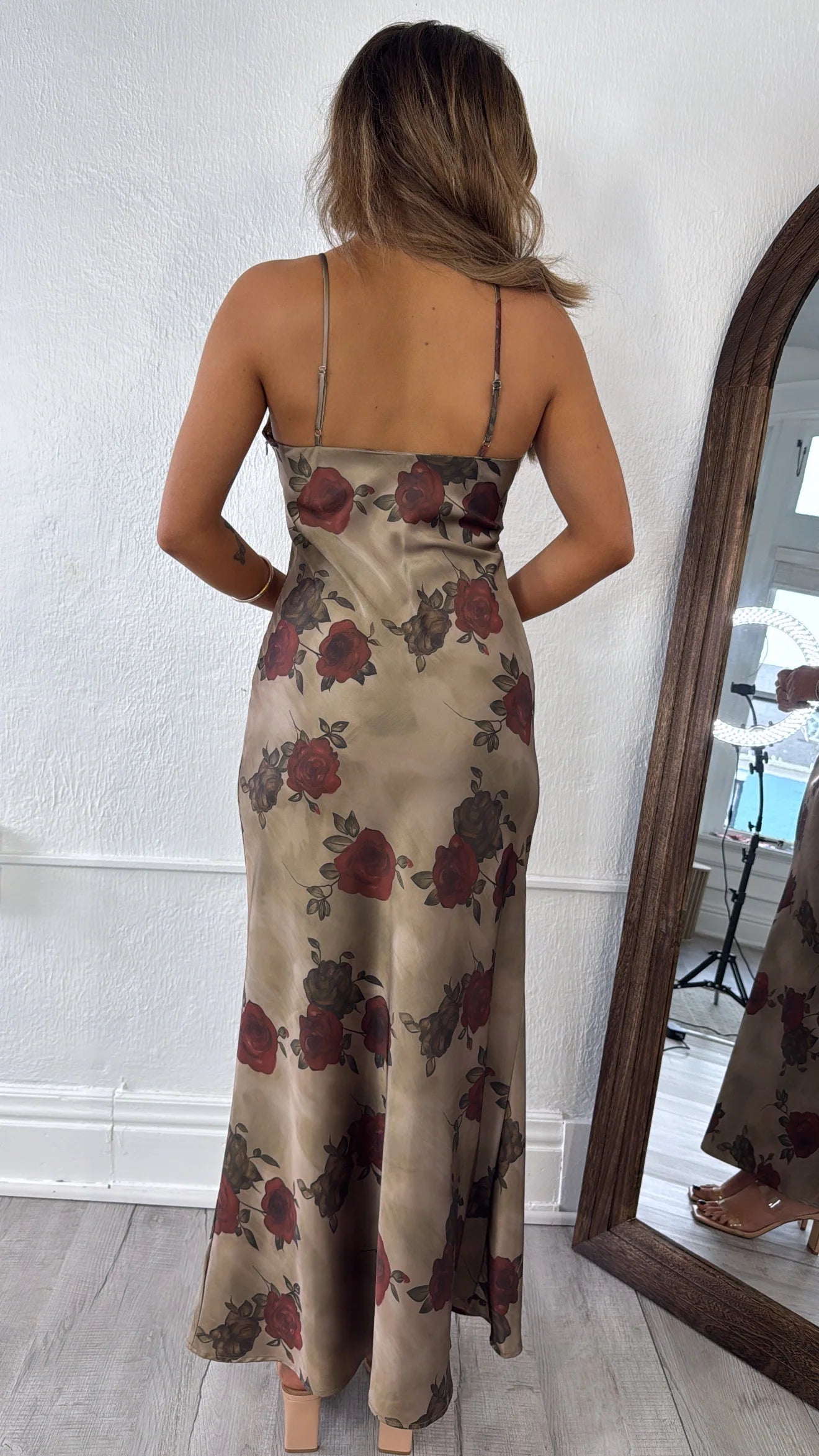 Rosebud Midi Dress, Olive/Taupe