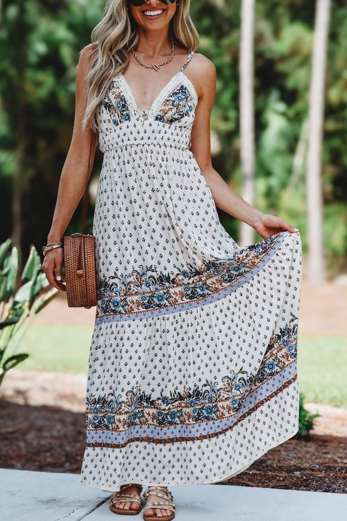 Meadow Romance Tie BackBeige Maxi Dress