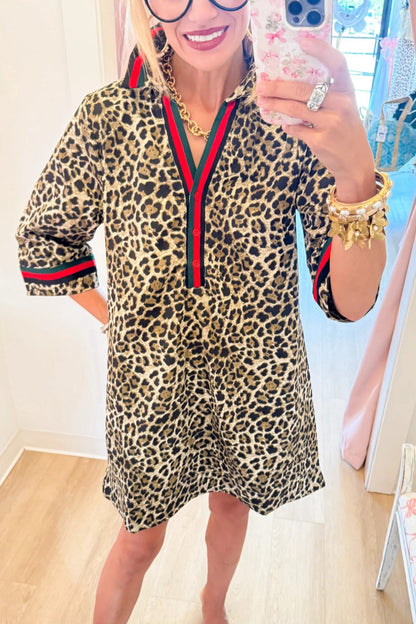 Leopard Contrast Stripe Dress