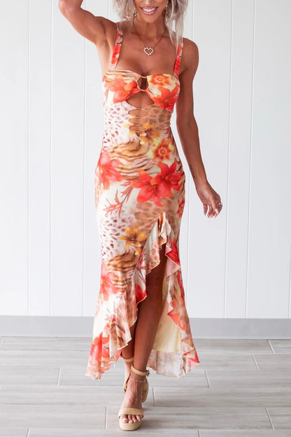 Wild Bloom Ruffle Dress - Yellow/Orange