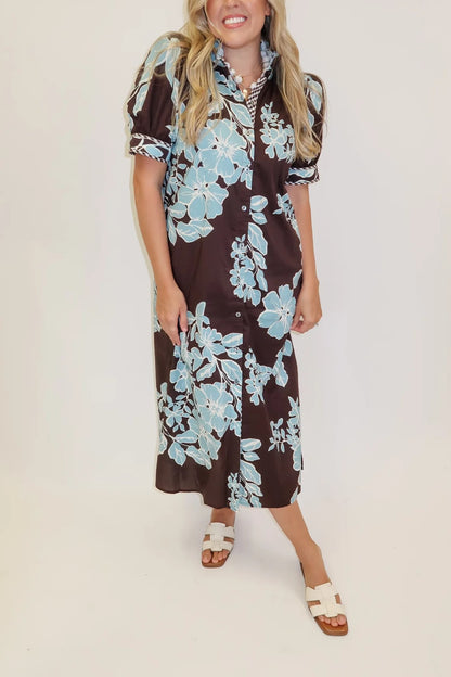 Blue Blossom Floral Shift Midi Dress