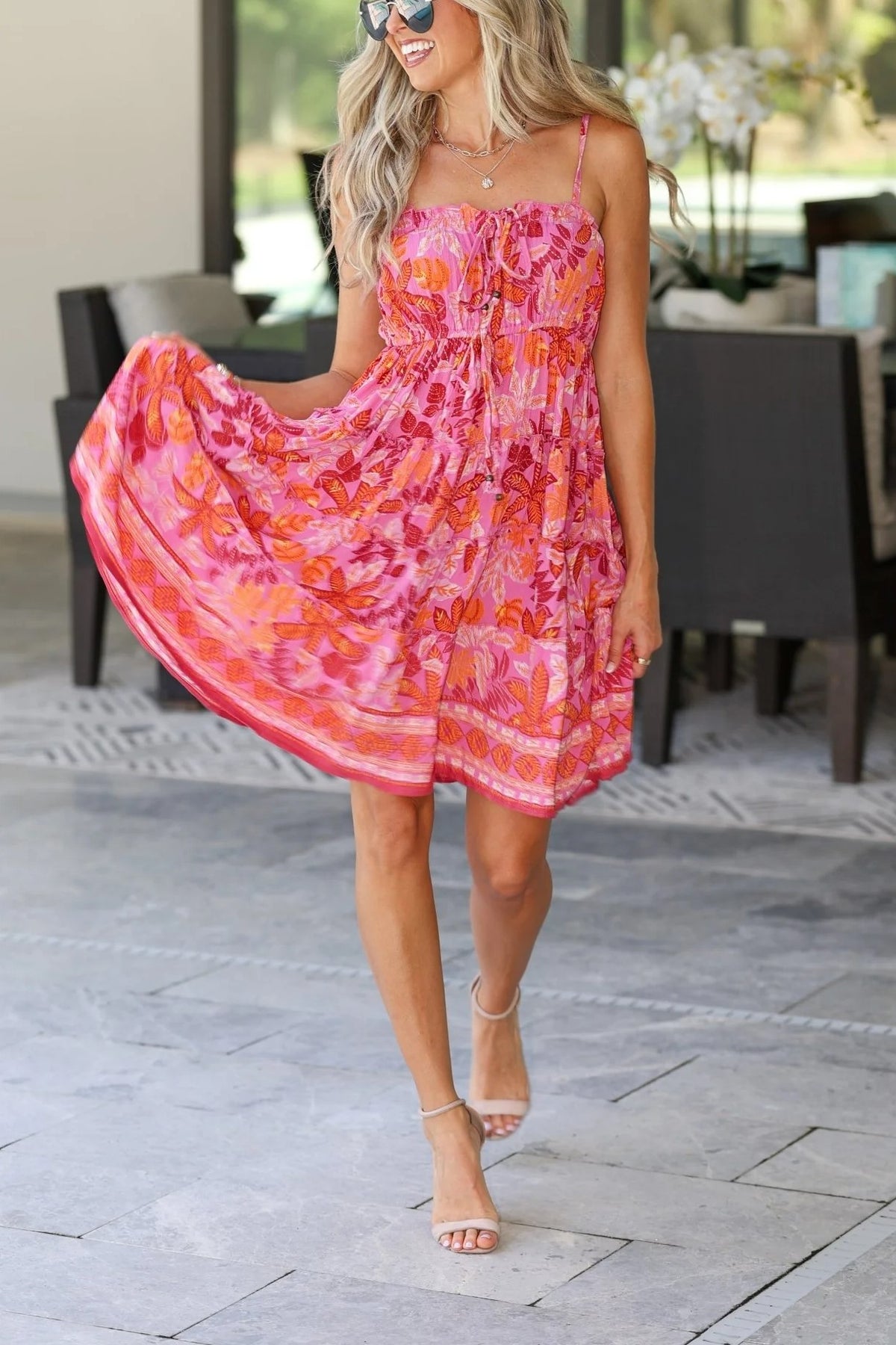 Flamingo Sunset Tiered Dress