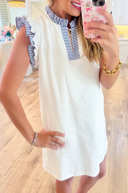 Women's Solid-Color V-Neck Striped Dress