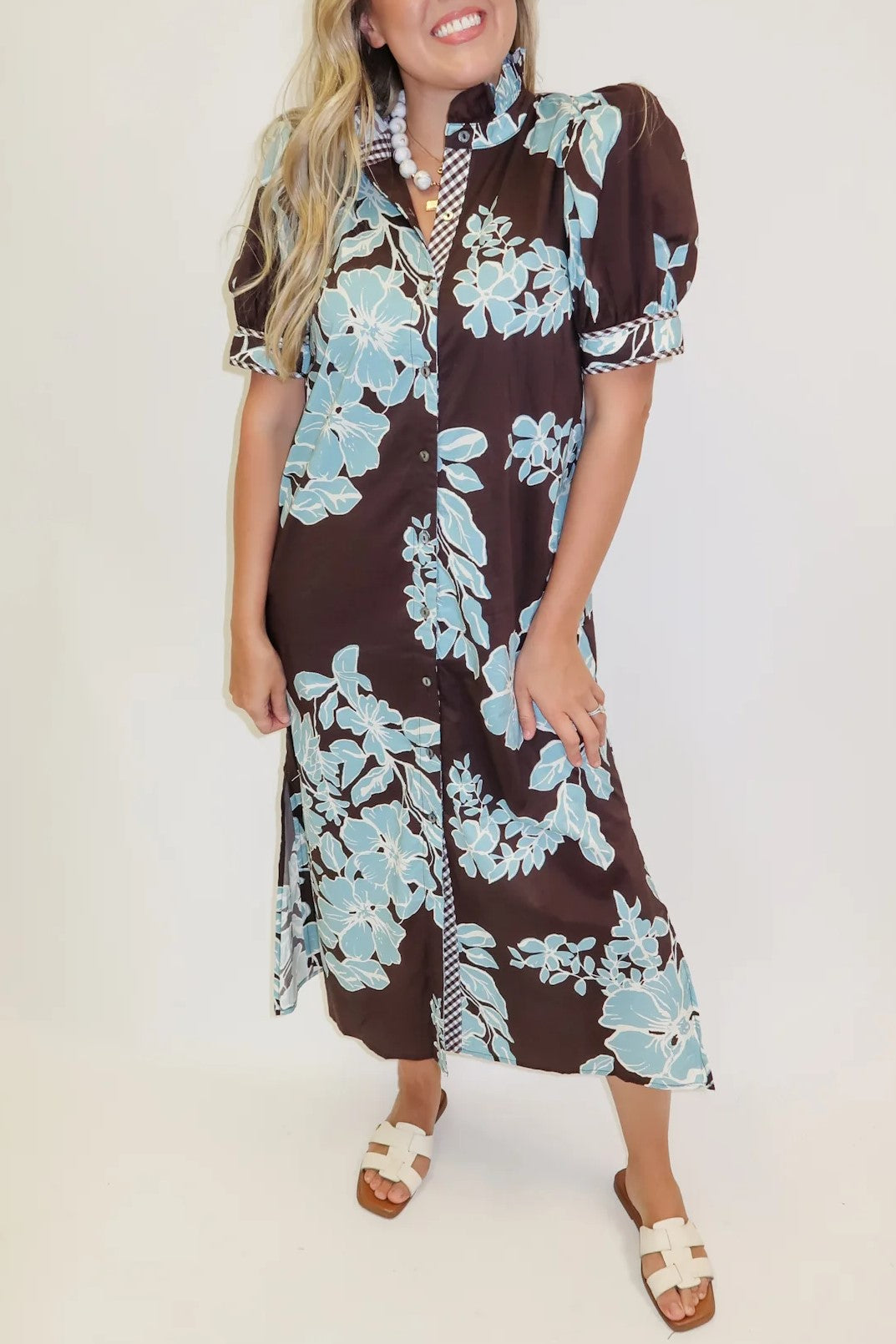 Blue Blossom Floral Shift Midi Dress