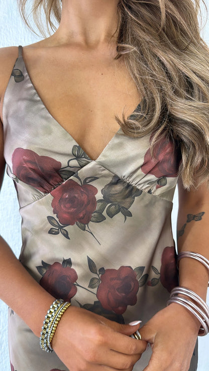 Rosebud Midi Dress, Olive/Taupe