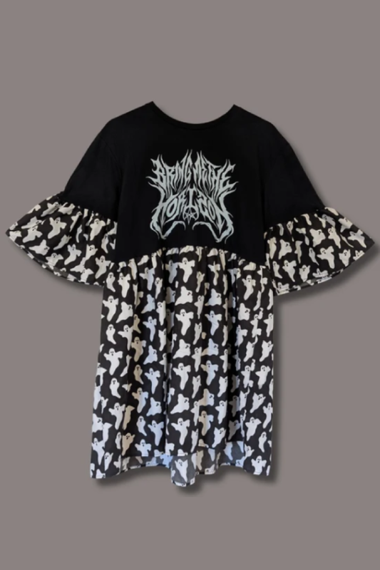 Bring Me The Horizon - Black & White Ghost Print Smock Dress