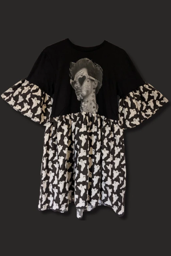 Harry Styles - Black & White Ghost Print Smock Dress