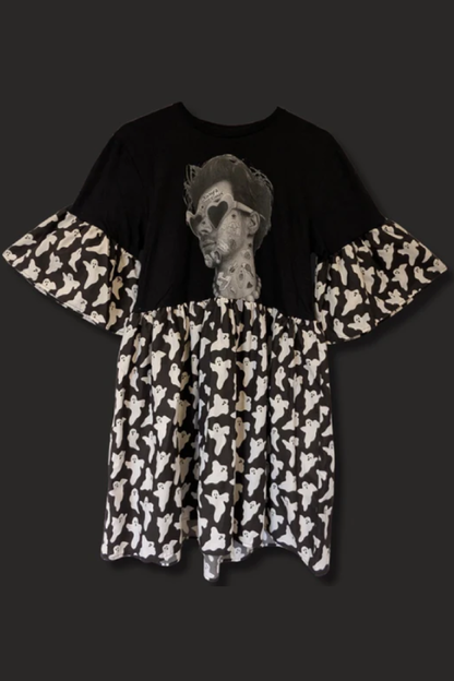 Harry Styles - Black & White Ghost Print Smock Dress