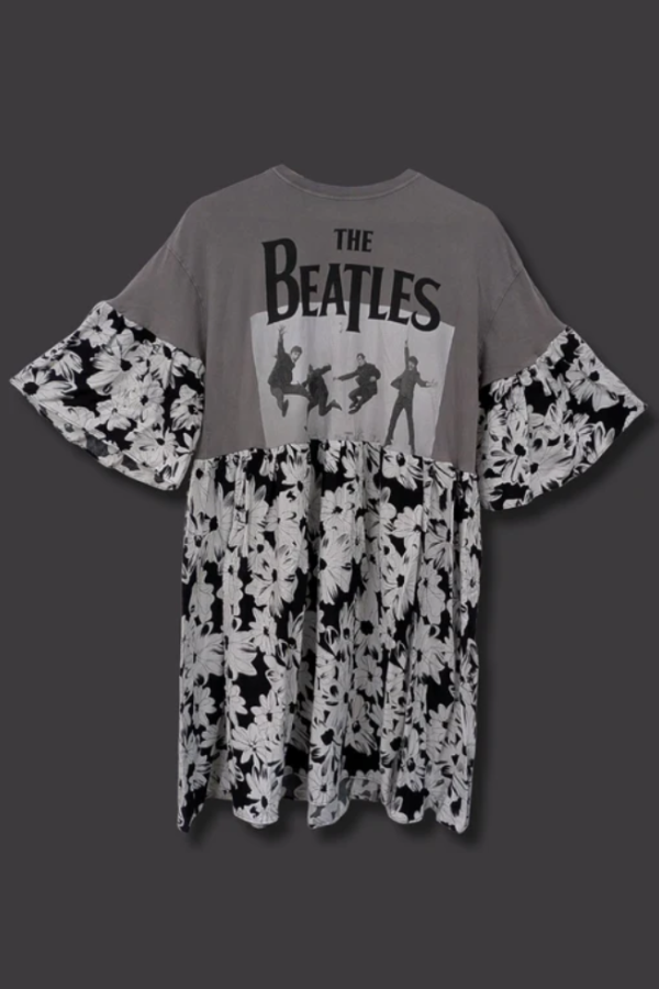 The Beatles - Black Floral Print Smock Dress
