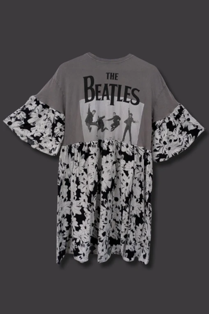 The Beatles - Black Floral Print Smock Dress
