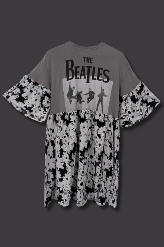 The Beatles - Black Floral Print Smock Dress