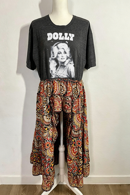 Dolly Grey Crewneck Patchwork Top