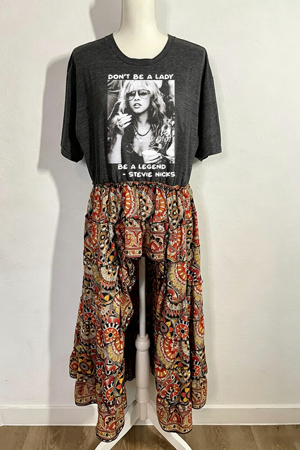 Stevie Nicks Grey Crewneck Patchwork Top