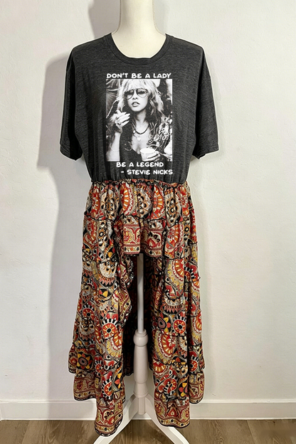 Stevie Nicks Grey Crewneck Patchwork Top
