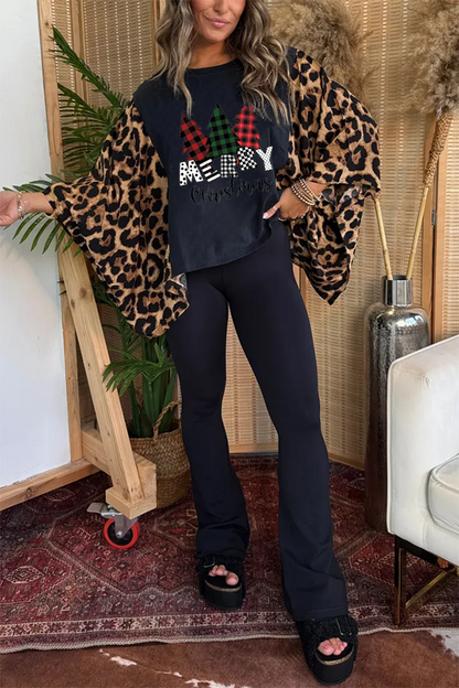 Christmas Print Bat Sleeve T-shirt (no Back Pocket)