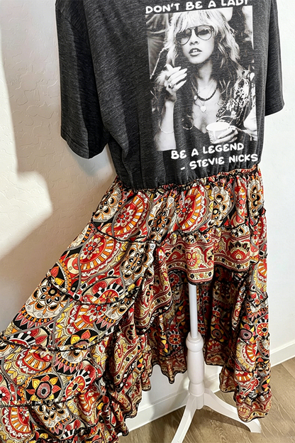 Stevie Nicks Grey Crewneck Patchwork Top