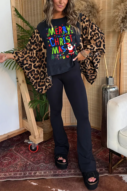 Christmas Print Bat Sleeve T-shirt (no Back Pocket)