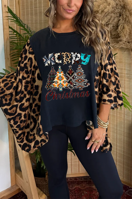 Christmas Tree Print Bat Sleeve T-shirt (no Back Pocket)