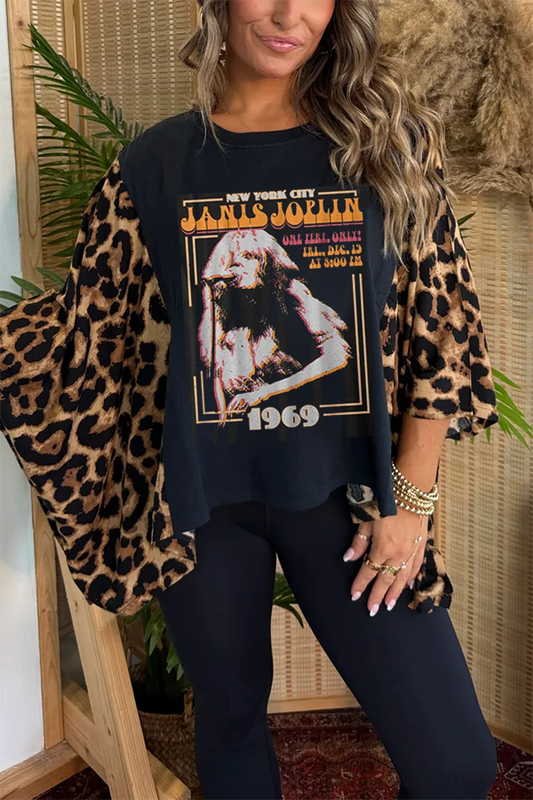 Janis Joplin New York Teen Women's Black Printed T-Shirt (No Patch)