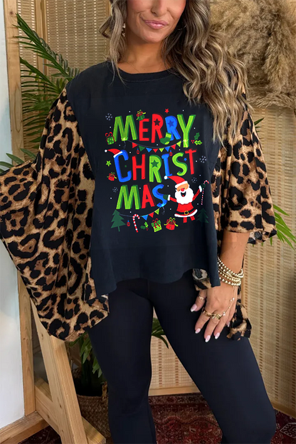Christmas Print Bat Sleeve T-shirt (no Back Pocket)
