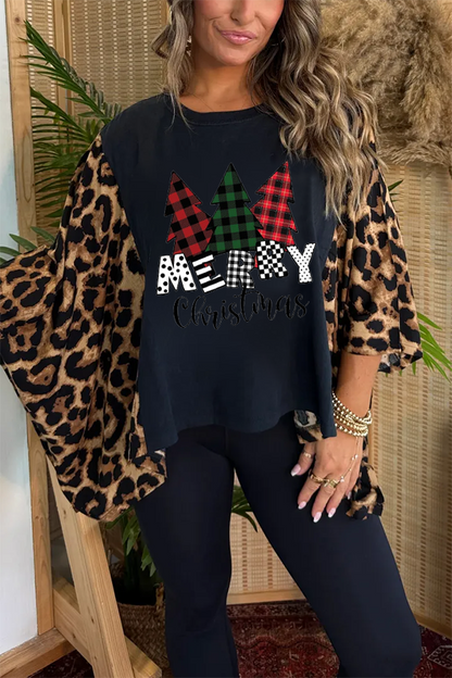 Christmas Print Bat Sleeve T-shirt (no Back Pocket)
