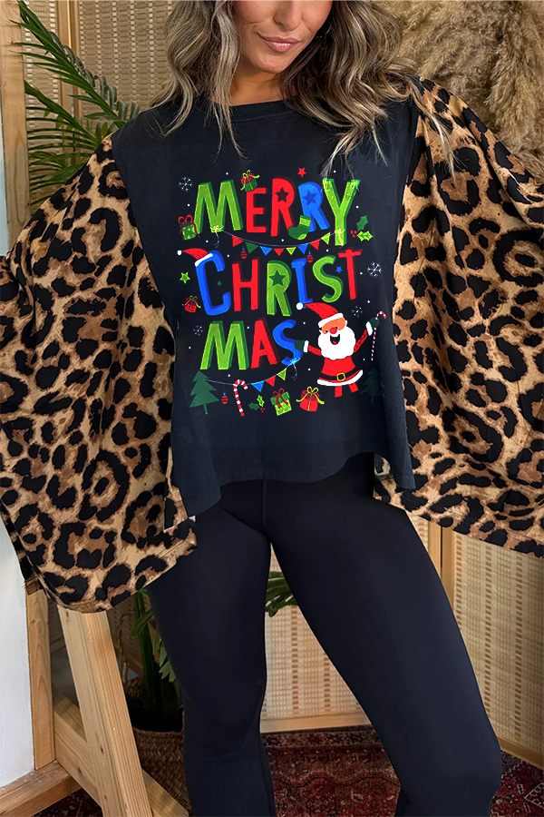 Christmas Print Bat Sleeve T-shirt (no Back Pocket)