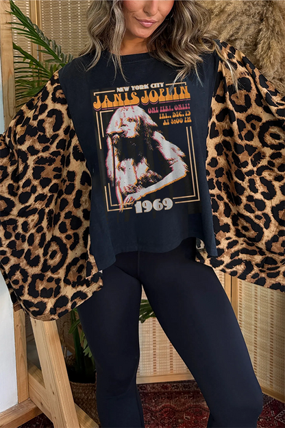 Janis Joplin New York Teen Women's Black Printed T-Shirt (No Patch)