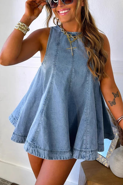 Fashion Casual Loose Sleeveless Denim Shorts Set