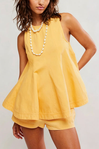 Fashion Casual Loose Sleeveless Denim Shorts Set