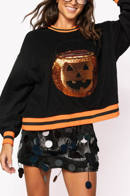 Black Halloween Pumpkin Candy Bucket Sweatshirt