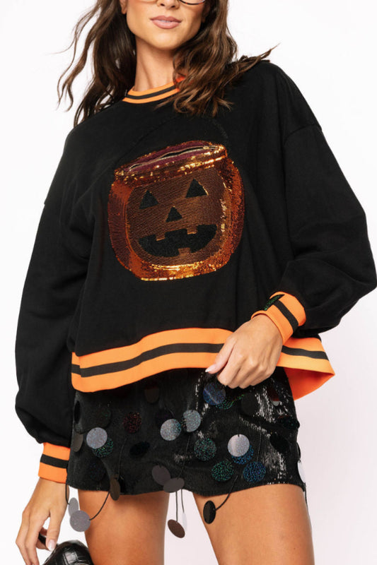 Black Halloween Pumpkin Candy Bucket Sweatshirt