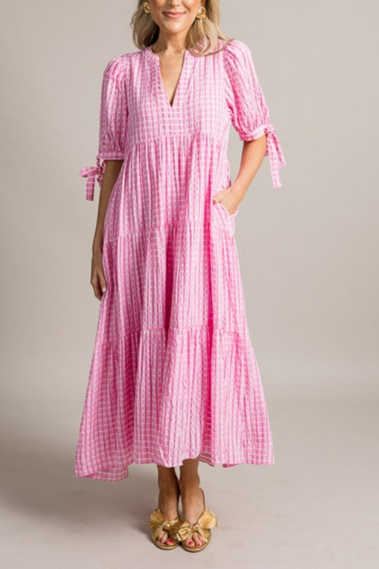 ROBE MIDI À CARREAUX VICHY TON SUR TON 