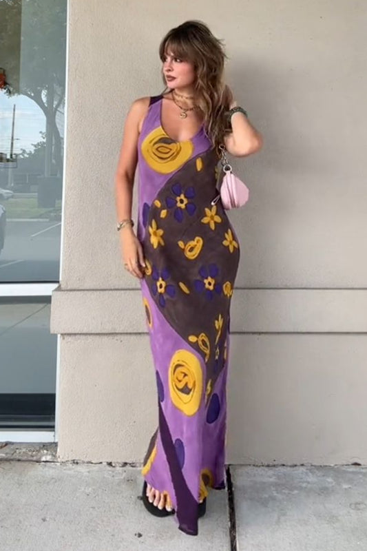 Robe débardeur à col en V avec motif graffiti artistique