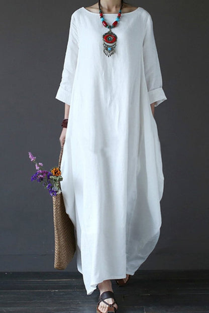 Robe ample grande taille en coton et lin pour femme 
