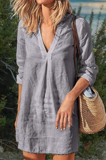 Robes unies décontractées vintage à col en V