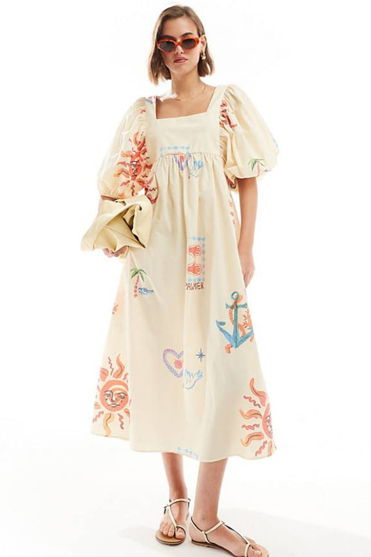 Robe mini à manches bouffantes et poches