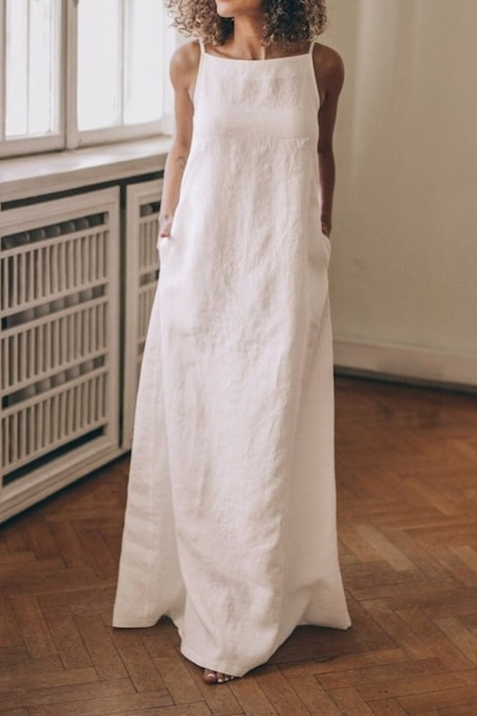 Robe à bretelles blanche de couleur unie 