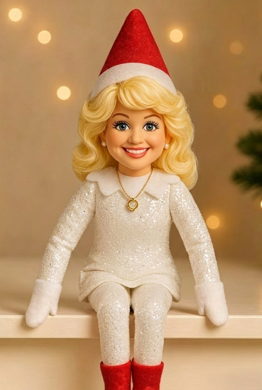 Dolly Parton On A Stoop Christmas Elf Doll