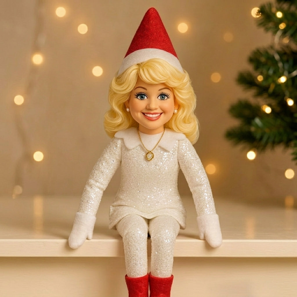 Dolly Parton On A Stoop Christmas Elf Doll