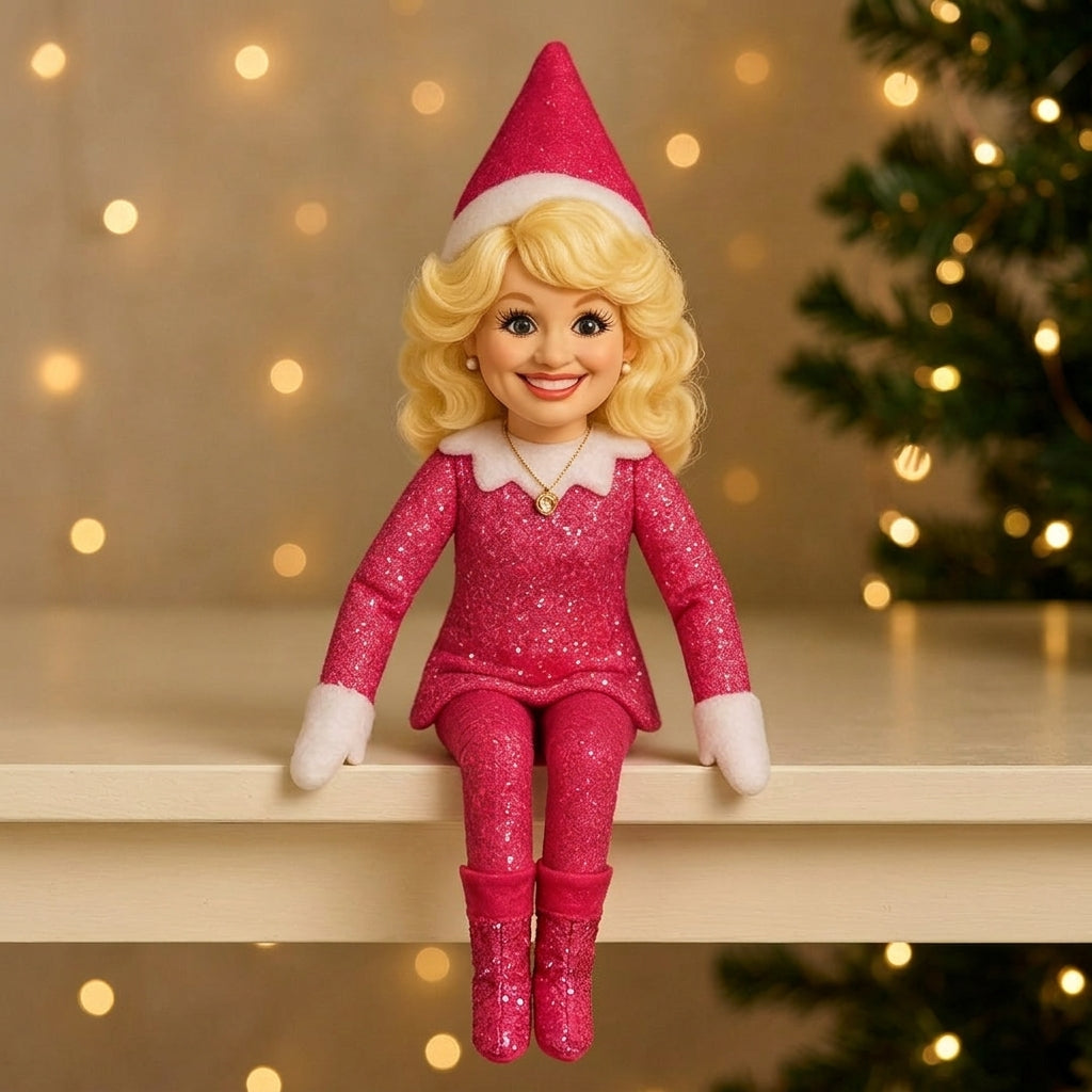 Dolly Parton On A Stoop Christmas Elf Doll