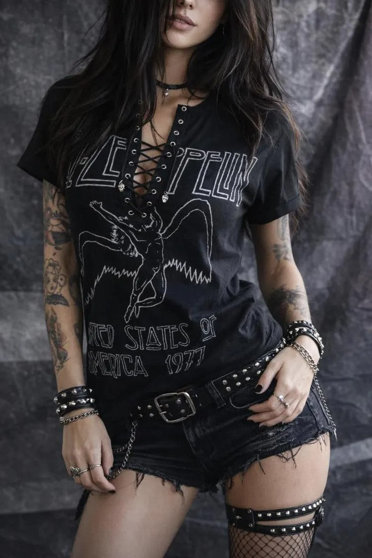 Led Zeppelin Lace-Up Band Tee