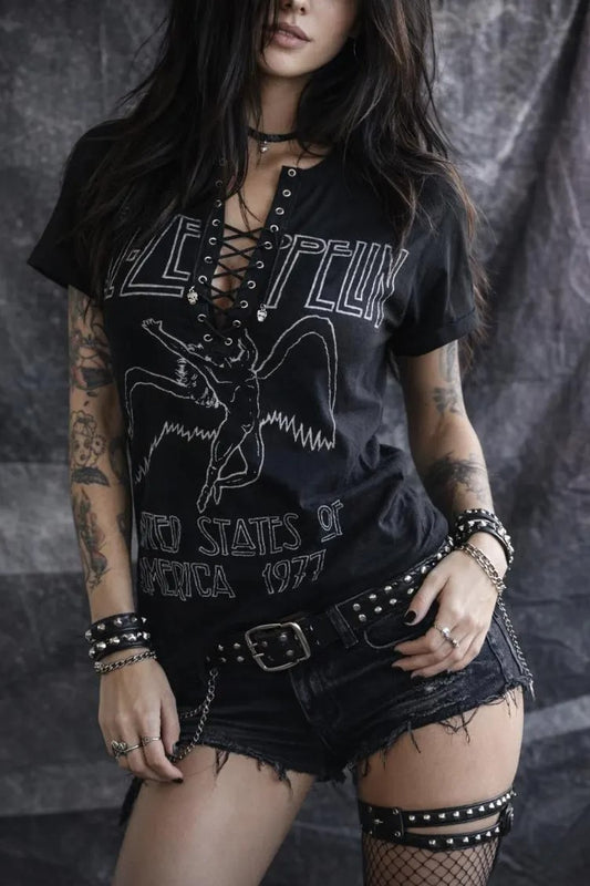 Led Zeppelin Lace-Up Band Tee