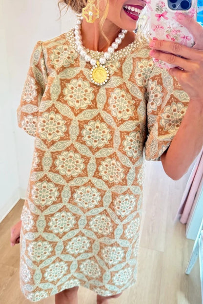 Evening Glow Taupe Brocade Dress