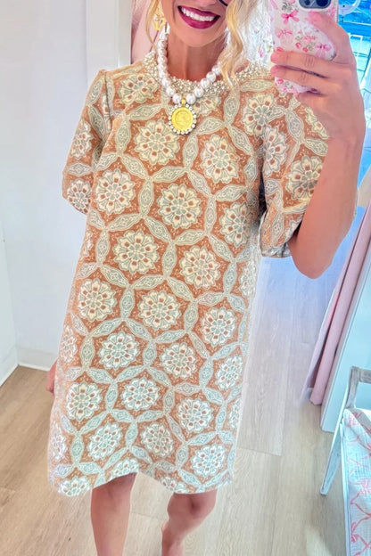 Evening Glow Taupe Brocade Dress