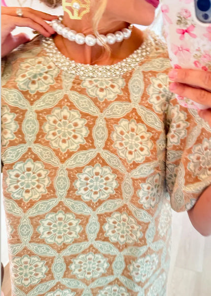 Evening Glow Taupe Brocade Dress