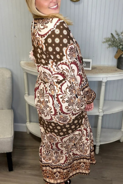 Fall Unique Design Gather LS Midi Dress